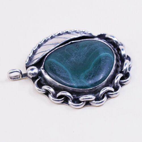 vtg TJ Native American Navajo Sterling 925 silver pendant w/ malachite N Chain