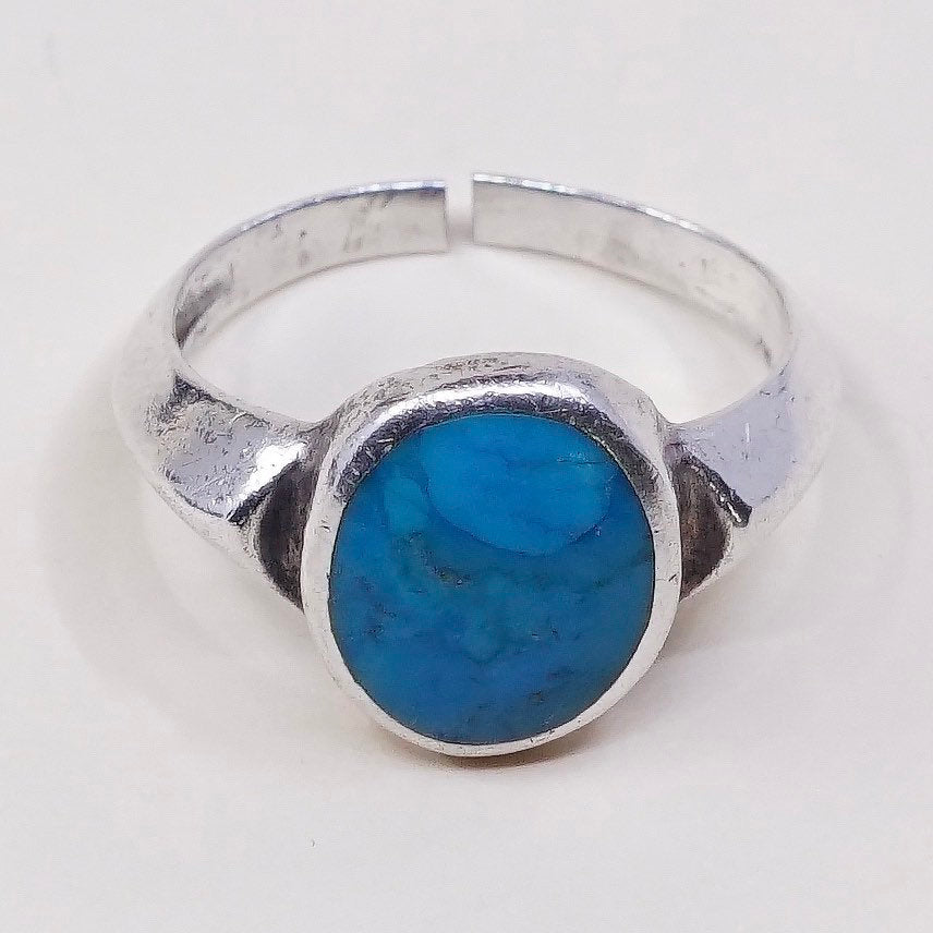 sz 7.5, vtg sterling silver ring, handmade 925 ring w/ turquoise, southwestern