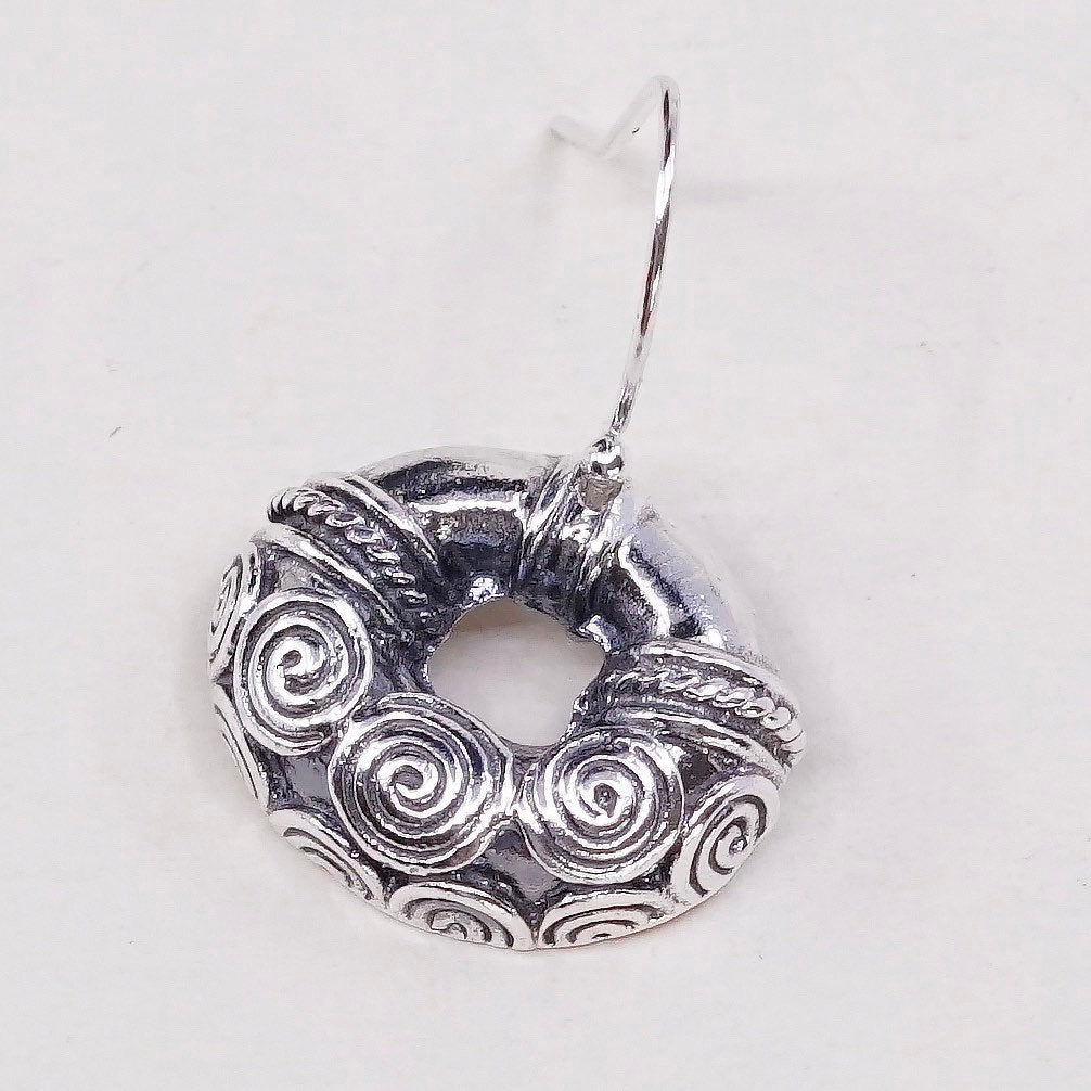 vtg Sterling silver handmade Bali earrings, 925 silver swirl pattern oval