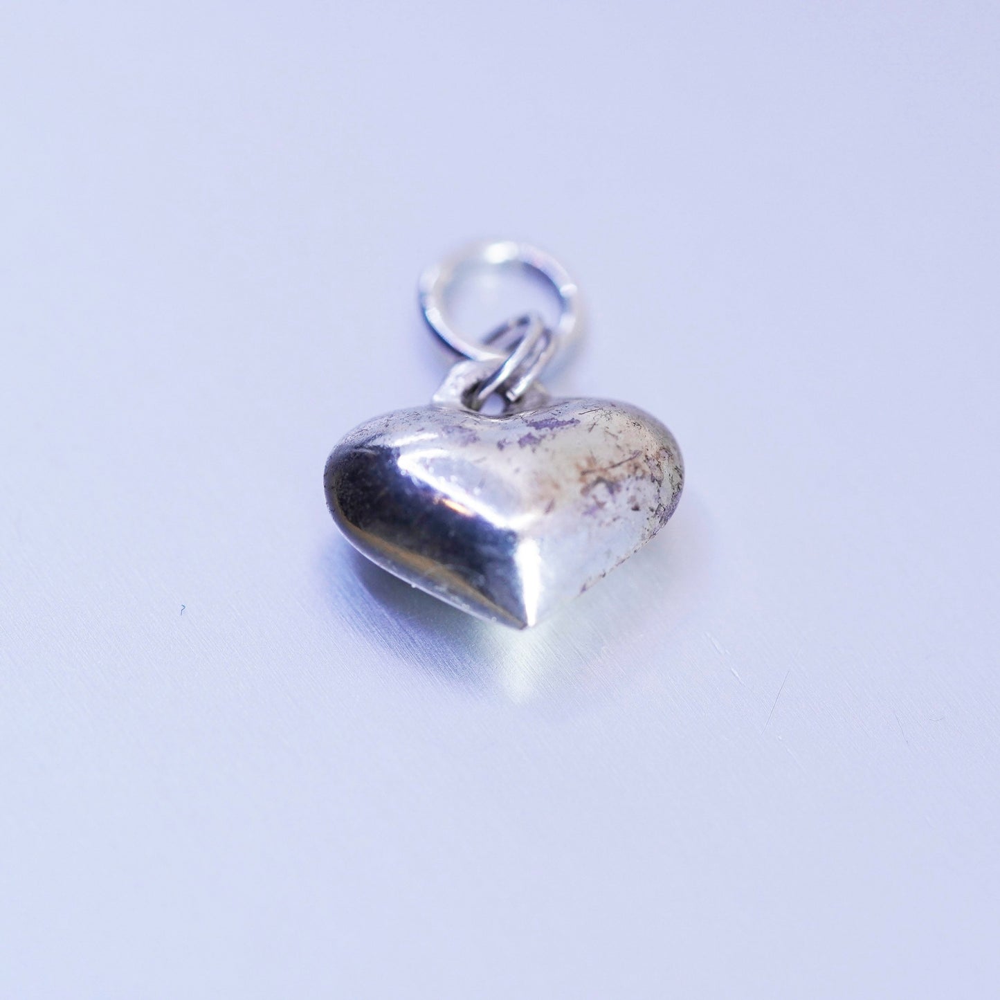 antique sterling 925 silver puffy heart pendant, silver tested