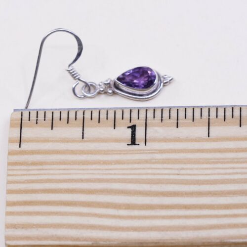 vtg sterling silver handmade earrings, 925 w/ teardrop amethyst drops