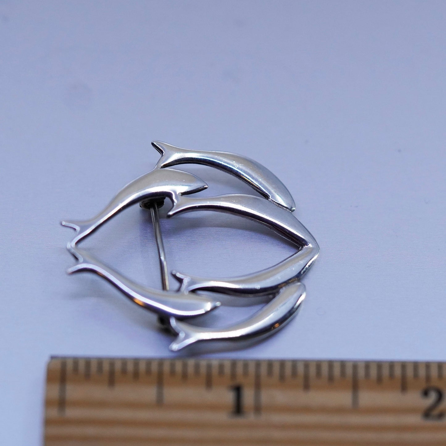 Vintage sterling silver handmade brooch, 925 cluster fish pin