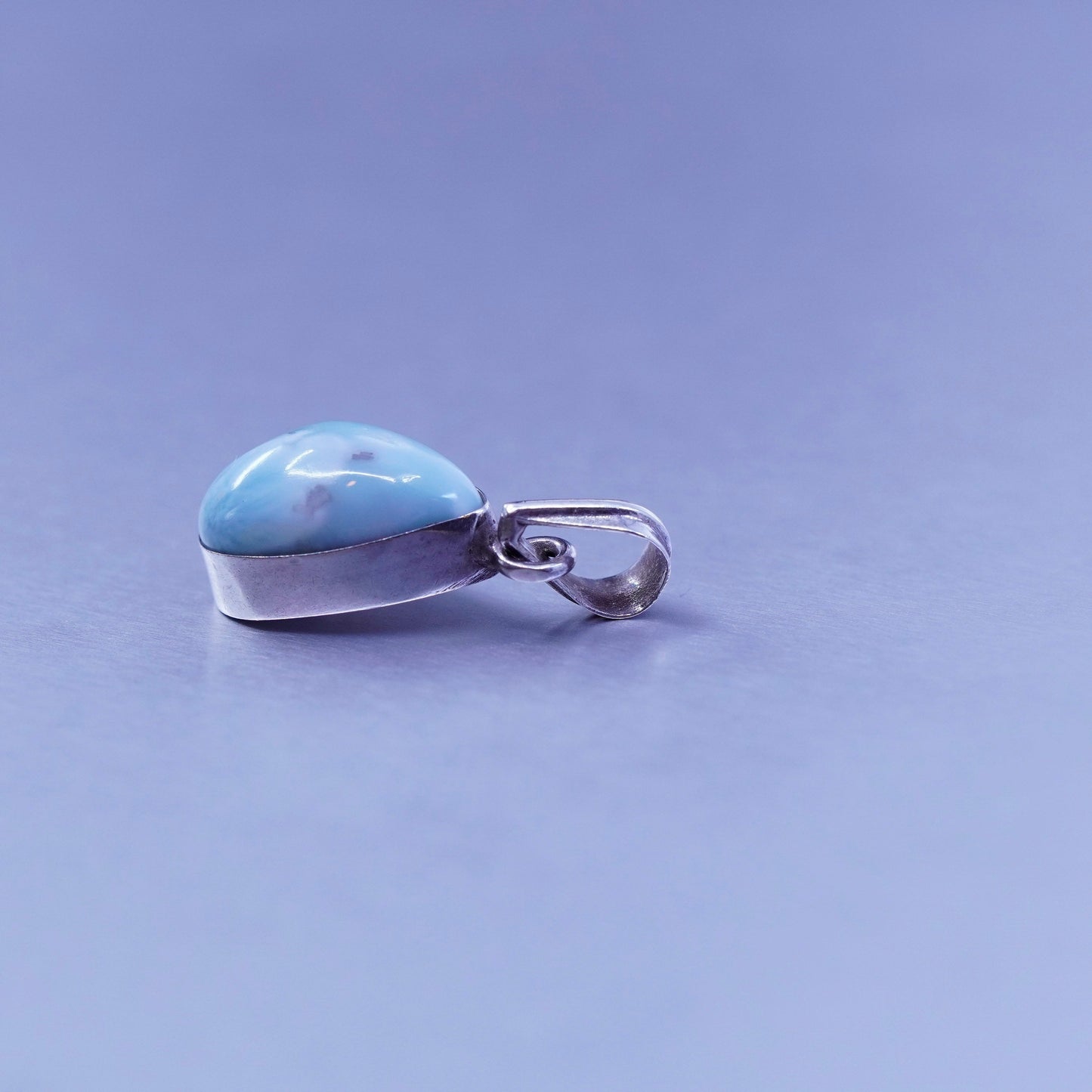 antique sterling 925 silver handmade teardrop pendant with Larimar