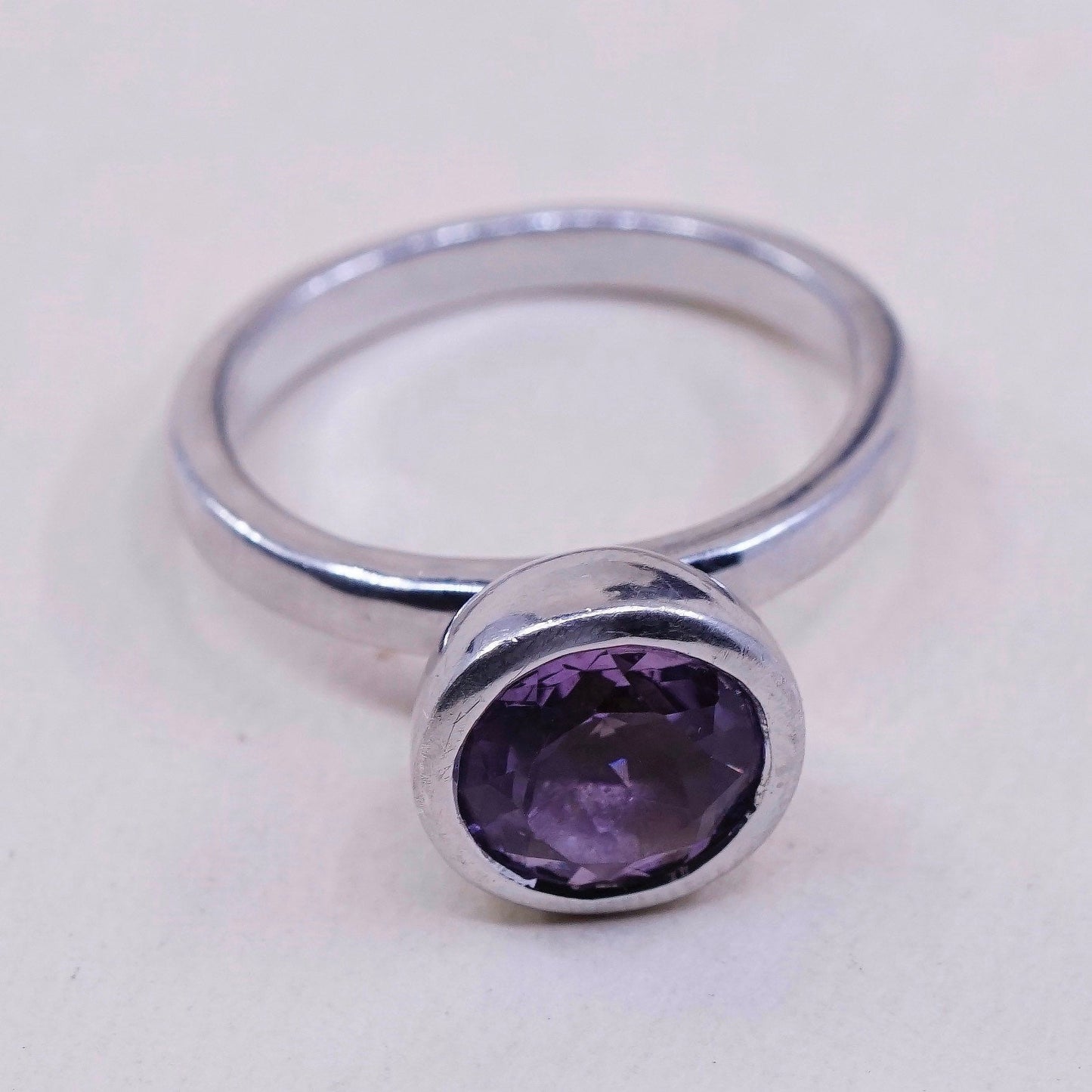 Size 7, vintage J&T Sterling silver handmade cocktail ring, 925 with amethyst