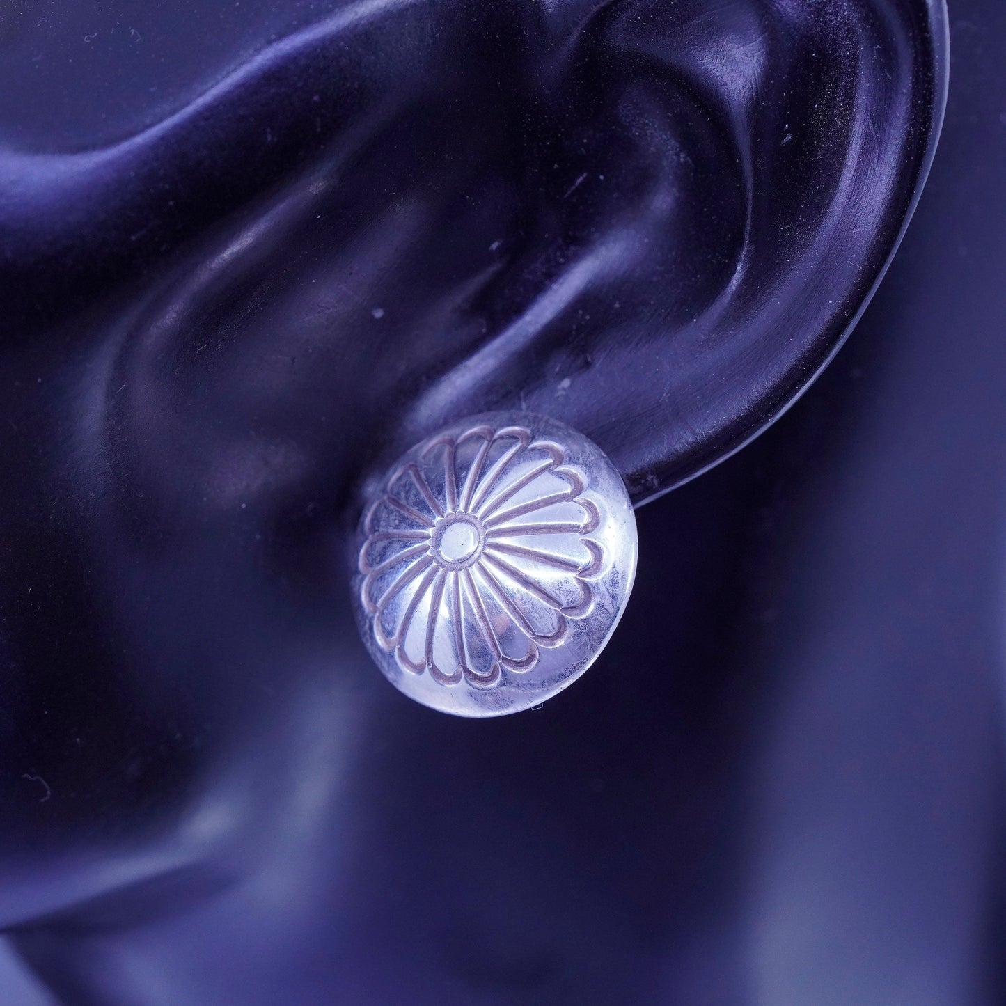 Vintage Sterling 925 silver handmade earrings, circle bead studs