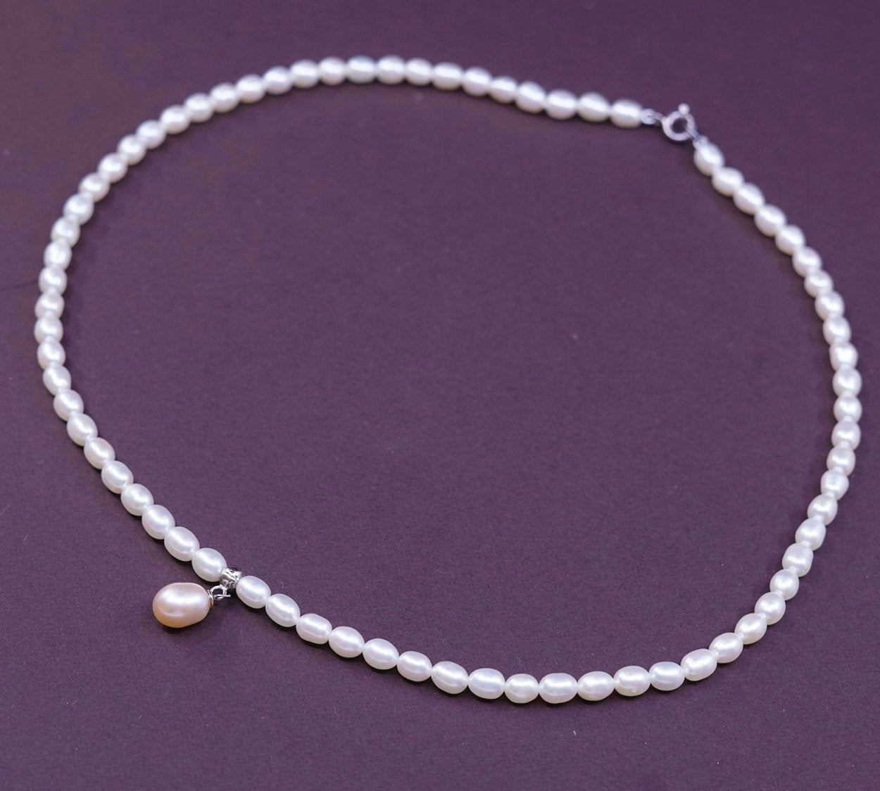 17", Sterling silver handmade necklace, 925 clasp w/ 4mm freshwater pearl