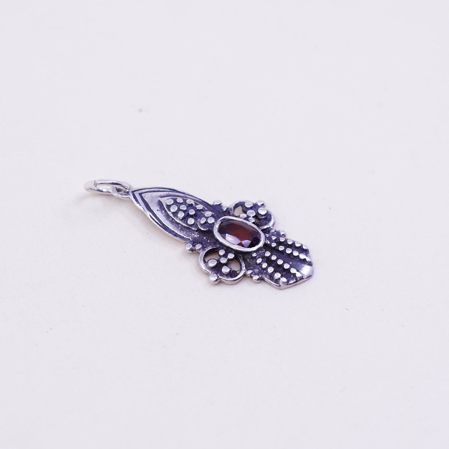 Vintage Sterling 925 silver handmade pendant with ruby and beads around