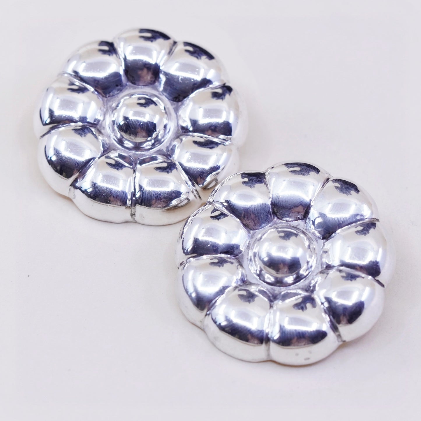 Vintage mexico Sterling silver handmade earrings, 925 flower clip on