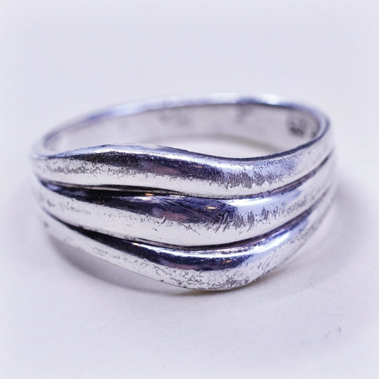 Size 7, vintage sterling silver handmade ribbed ring, 925 modern statement band