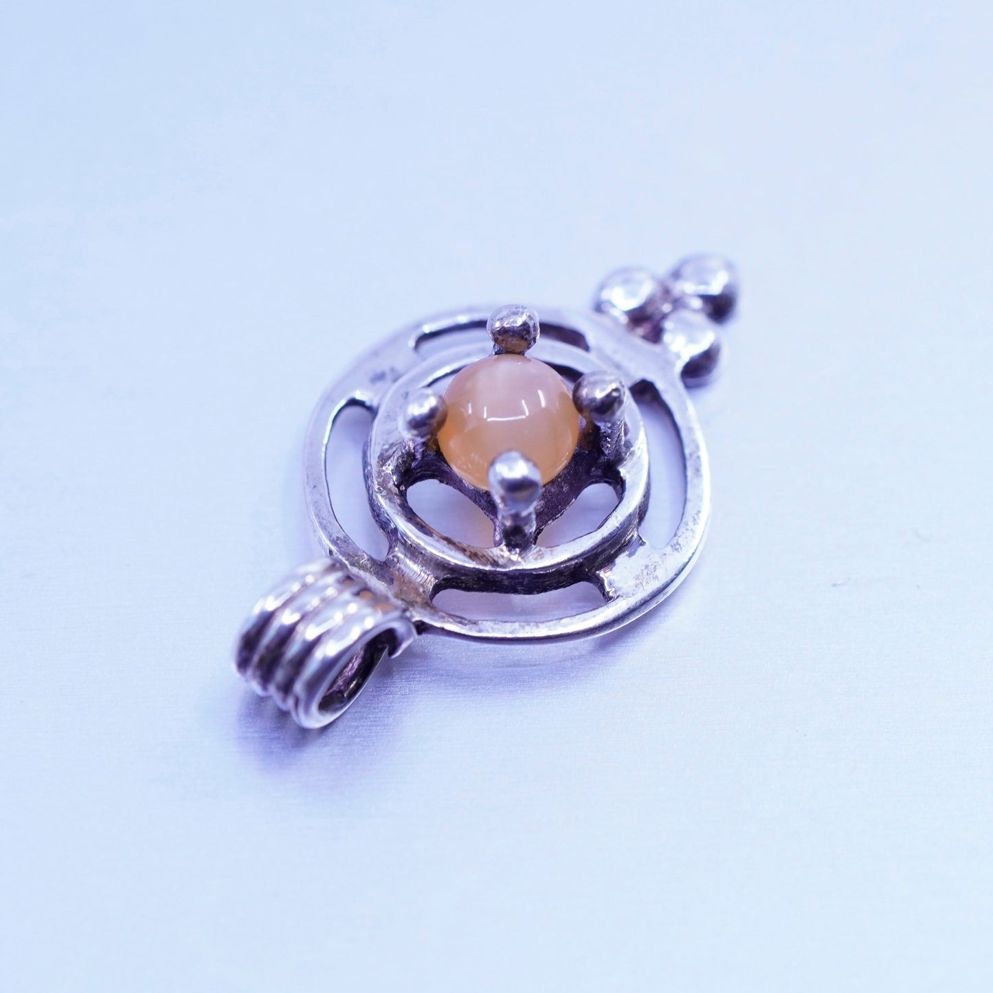 antique sterling 925 silver handmade pendant with orange cat’s eye