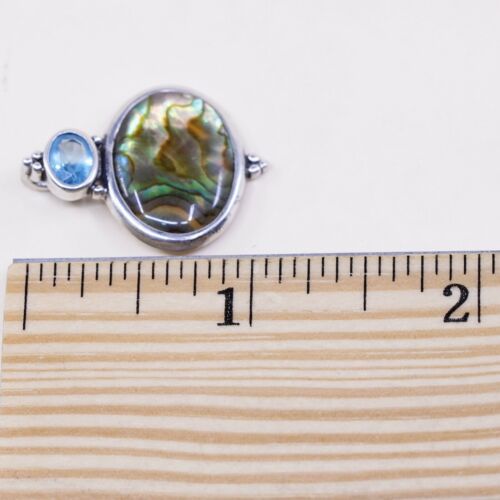 vtg Sterling silver handmade, Mexico 925 w/ abalone pendant N Blue Topaz