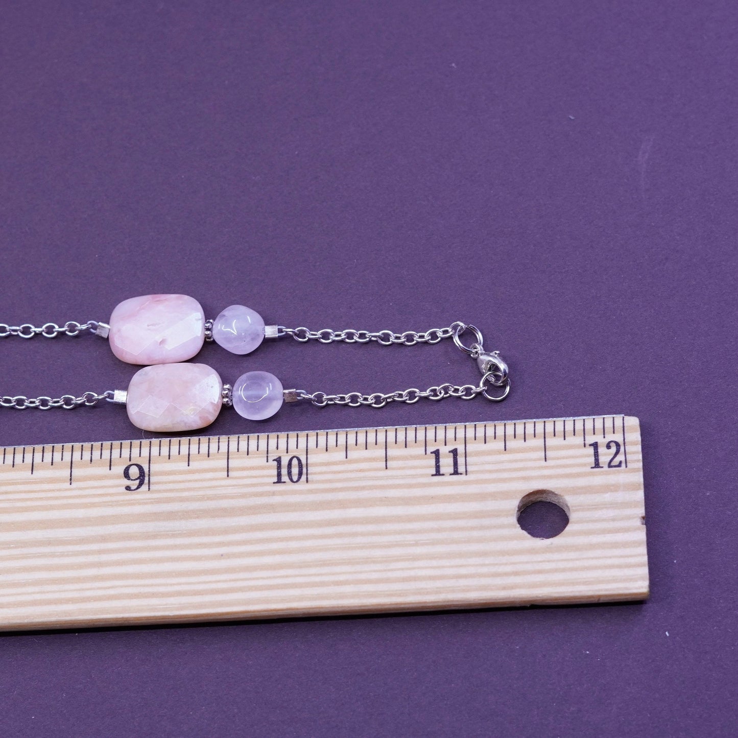 20”, sterling silver necklace, 925 circle chain teardrop rose quartz pendant