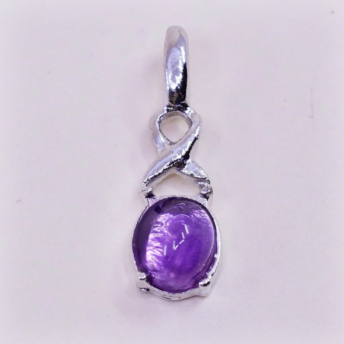 vintage tiny sterling 925 silver pendant with oval amethyst