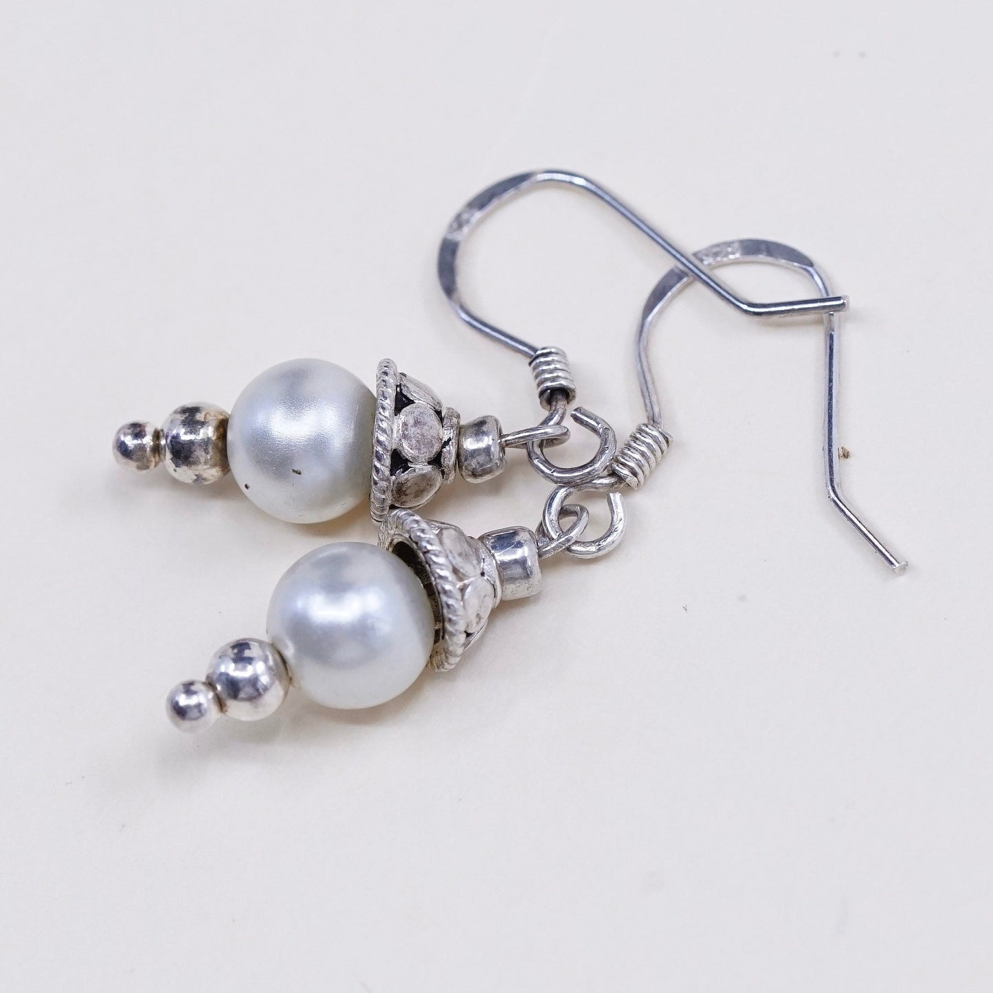 Vintage Sterling silver handmade earrings, 925 hooks with pearl drops