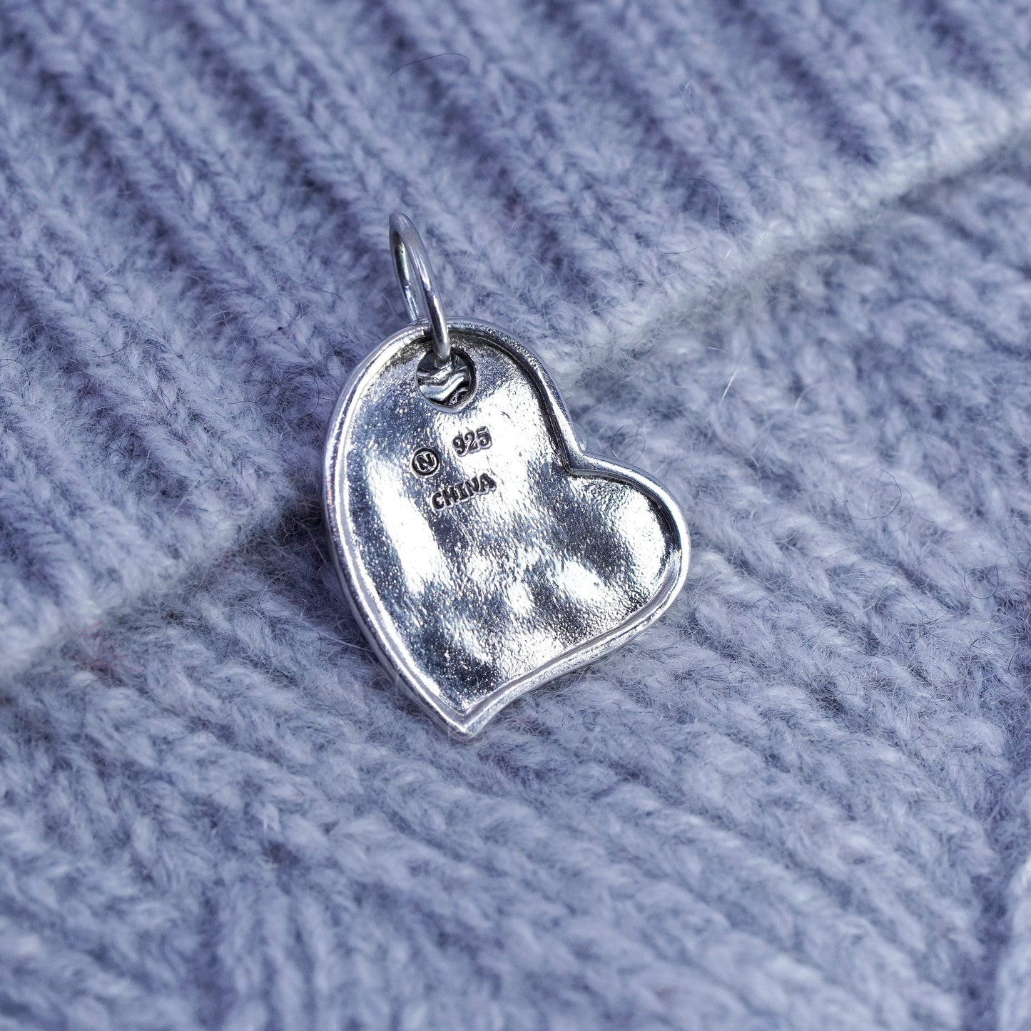 Vintage Sterling silver 925 handmade heart charm pendant with cz lucky clover