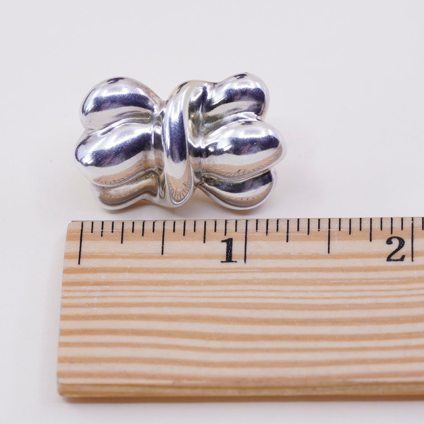 Vintage Sterling silver handmade earrings, lightweight 925 Ribbed origami studs