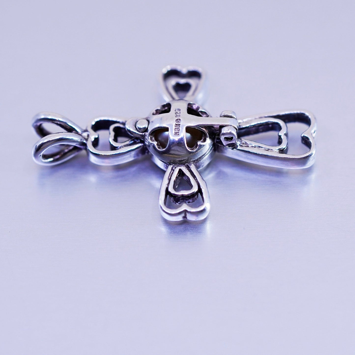 antique sterling 925 silver handmade charm pearl cage cross pendant