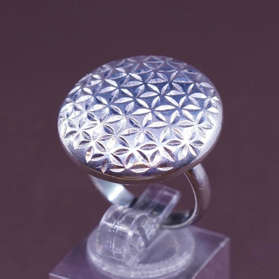 sz 7, vtg Sterling silver handmade ring, 925 diamond textured band