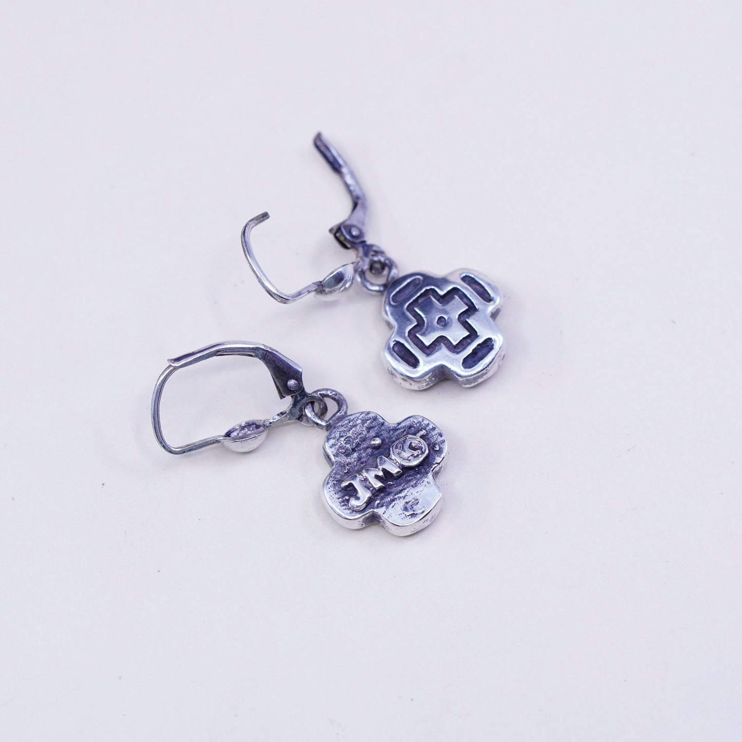 Vintage Sterling silver handmade earrings, JM cute 925 cross dangles