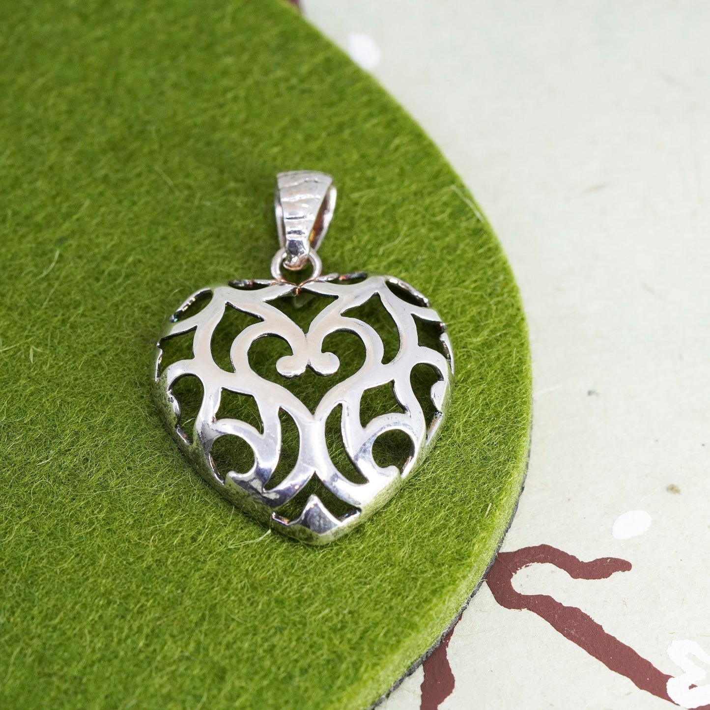 vintage Italy Milor sterling silver handmade pendant, 925 filigree heart charm