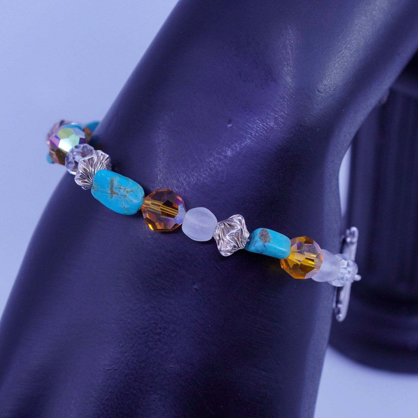 6.25”, Sterling 925 silver bracelet with turquoise citrine and lizard closure