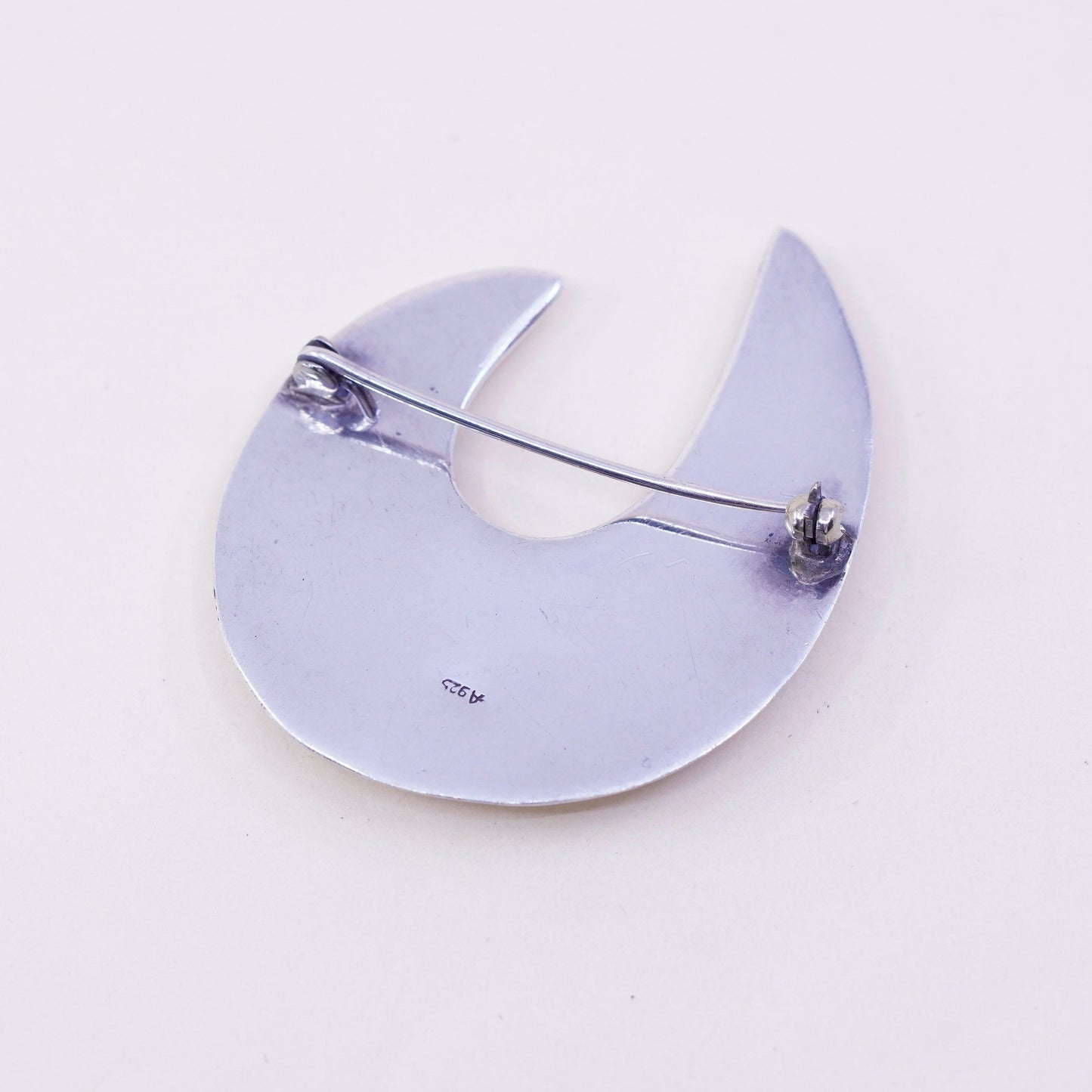 Vintage sterling 925 silver handmade brooch, minimalist, modern swirl design