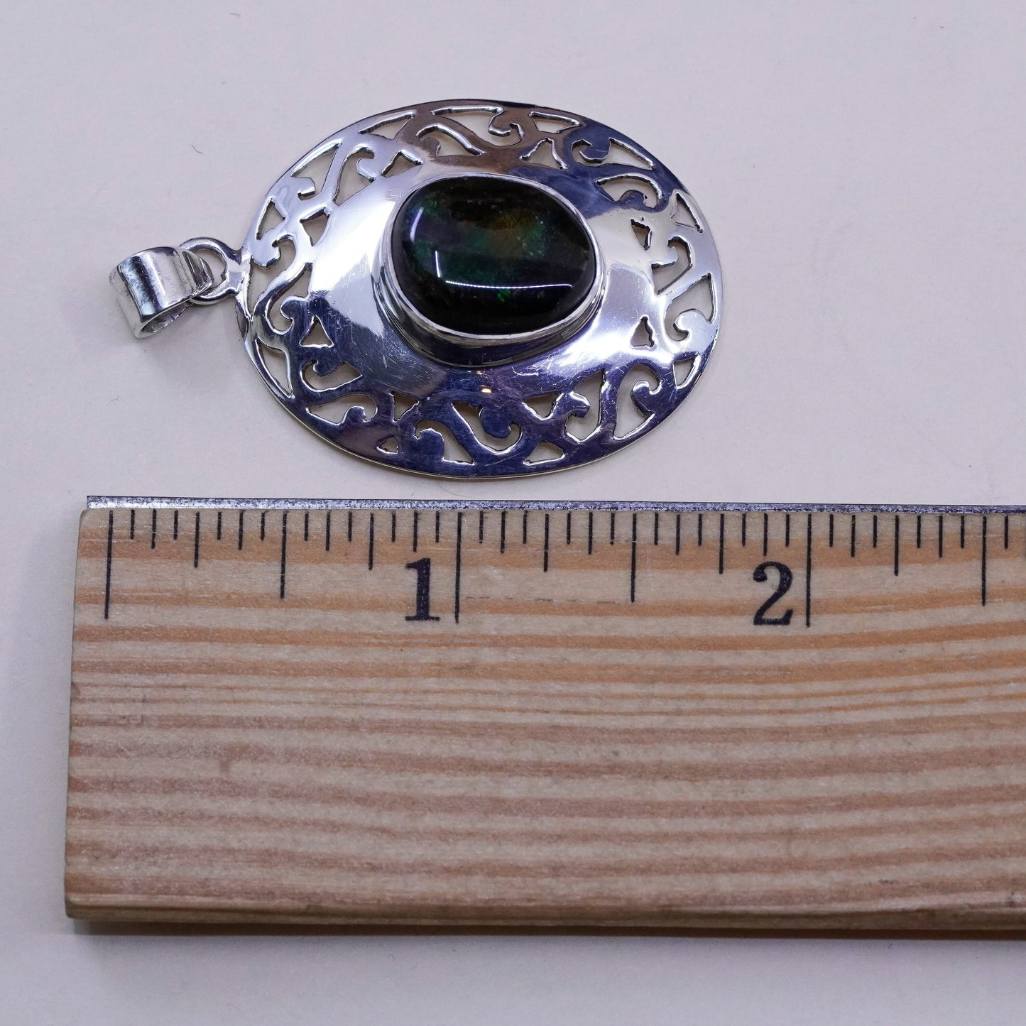 Vintage southwestern ASC Sterling 925 silver handmade pendant oval labradorite