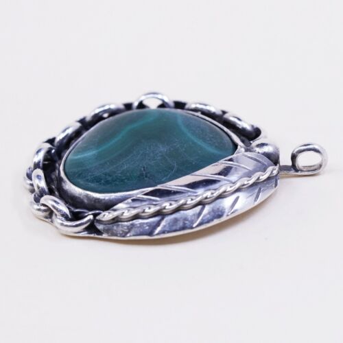 vtg TJ Native American Navajo Sterling 925 silver pendant w/ malachite N Chain