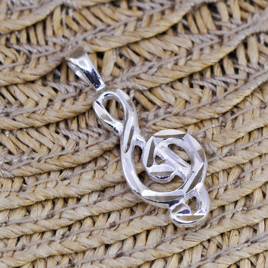 Vintage Sterling silver handmade pendant, 925 music note symbol charm