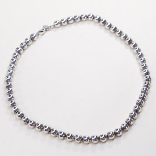 20”, 7mm, Vintage sterling 925 silver handmade beads necklace