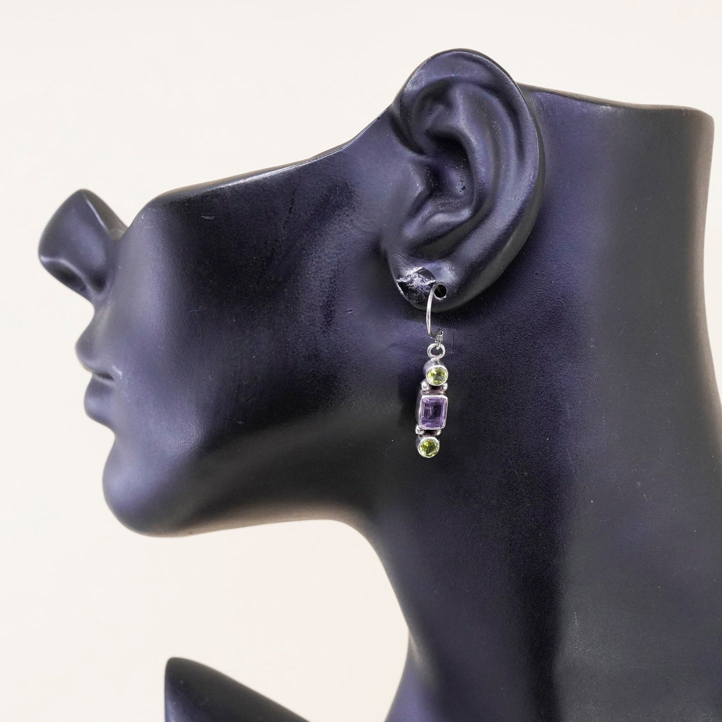 Vintage sterling 925 silver handmade earrings with amethyst peridot