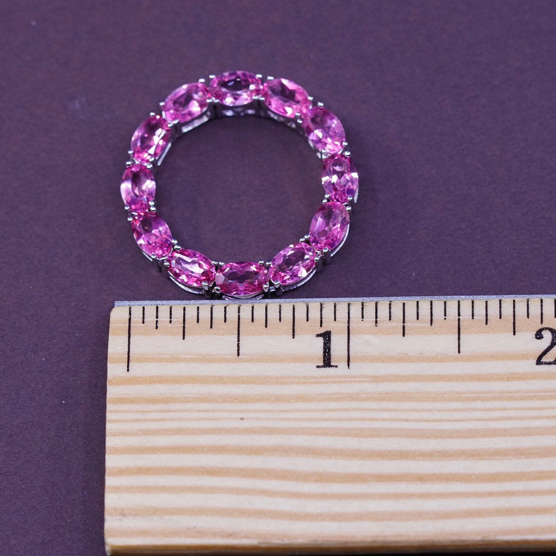 vtg modern Sterling silver handmade pendant, 925 Circle Pendant w/ pink CZ