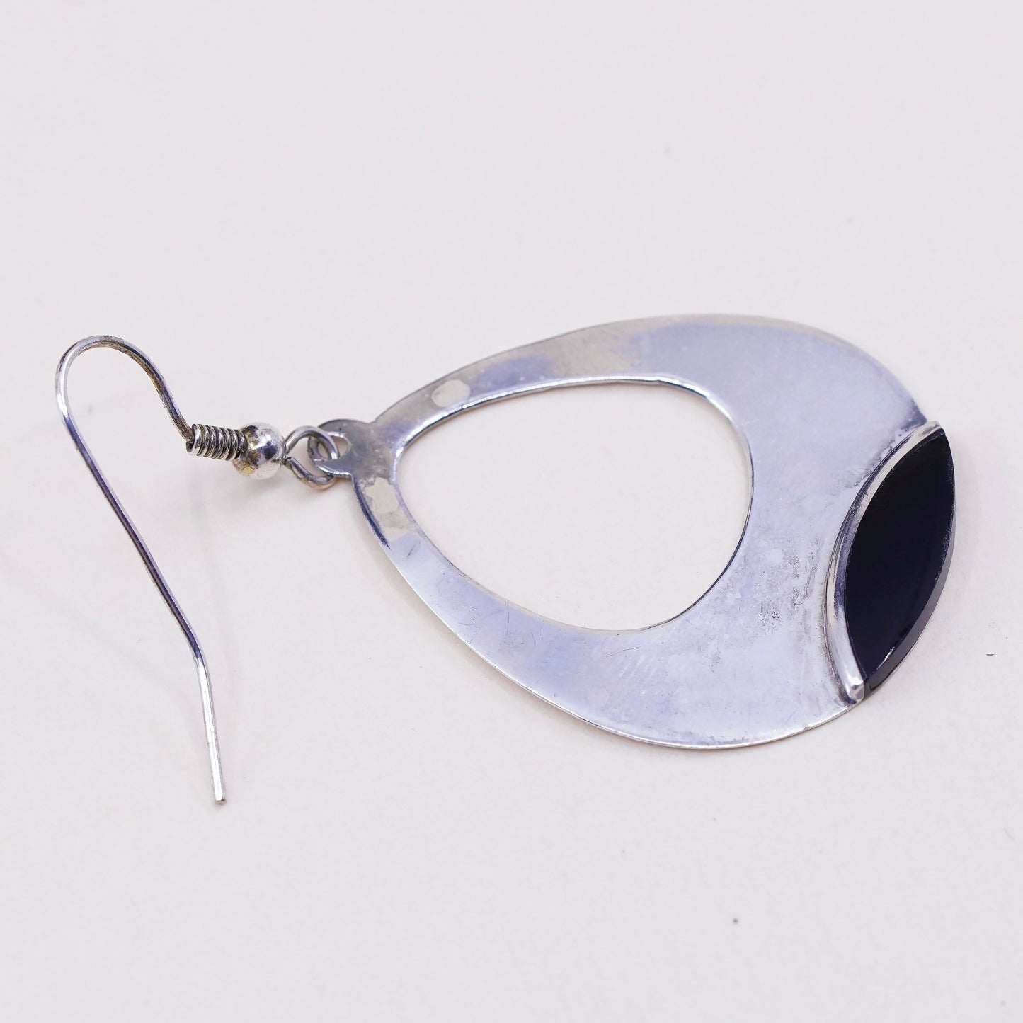Vintage Sterling silver handmade earrings, 925 teardrop drops, obsidian