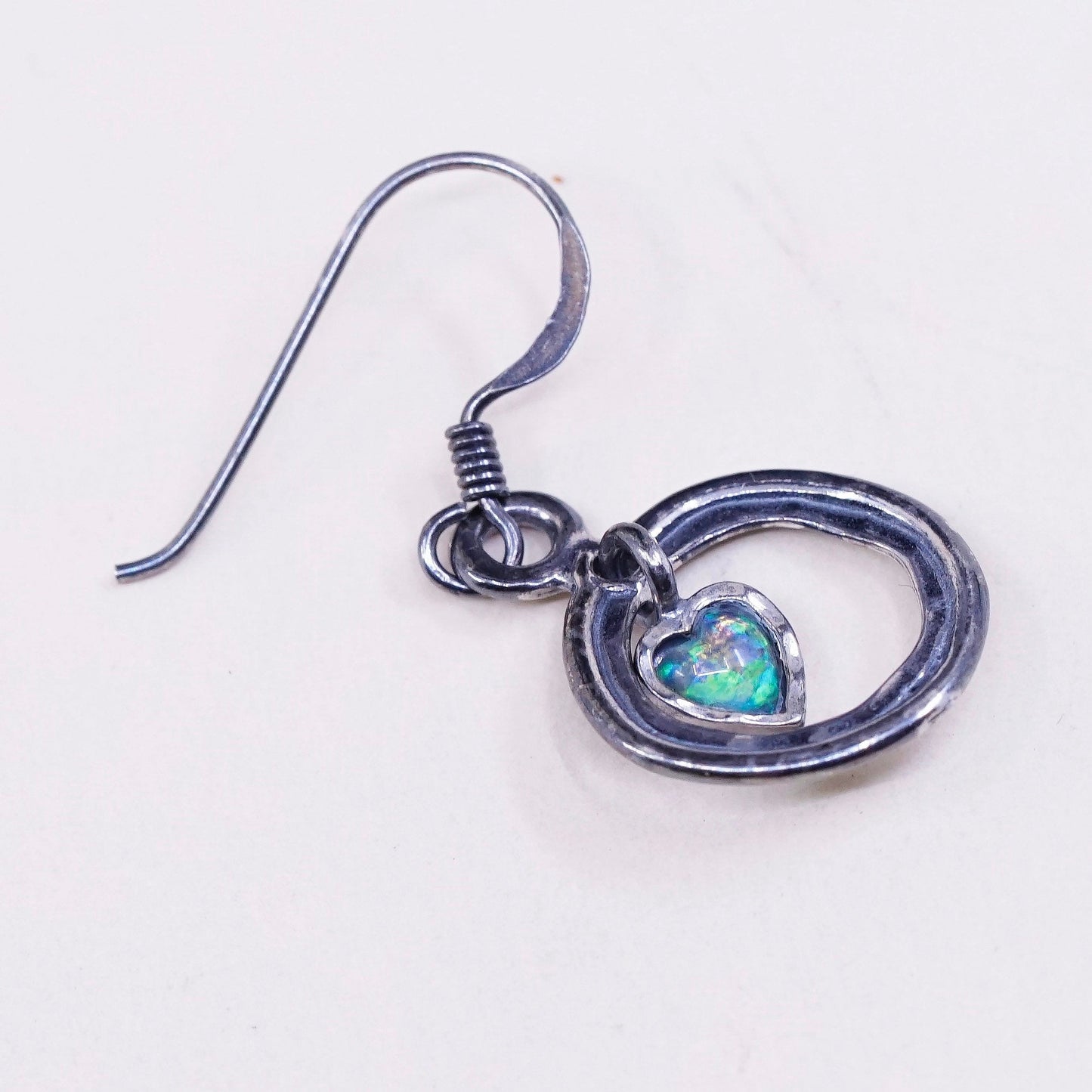 Vintage shube Sterling silver handmade earrings, 925 circle with heart opal