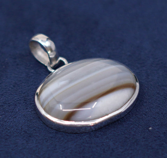 vtg sterling silver handmade pendant, 925 w/ landscape agate