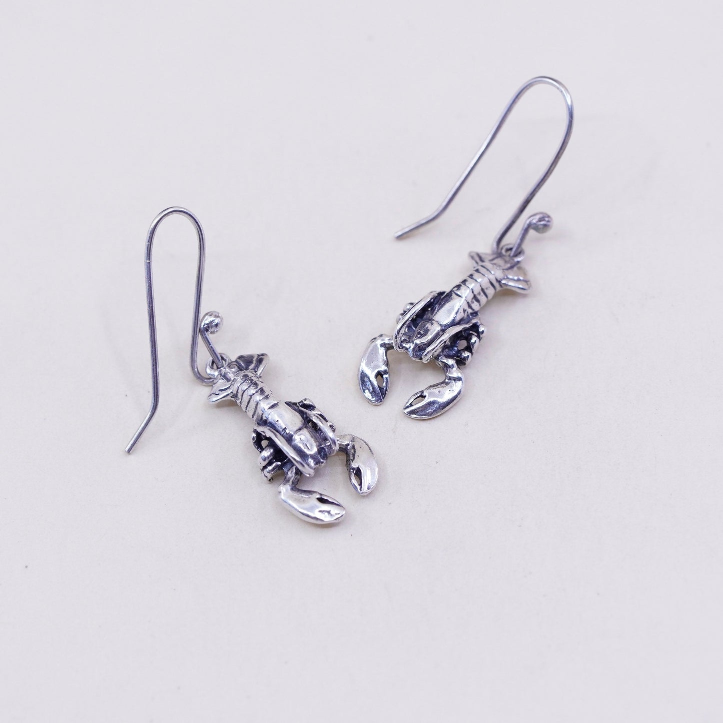 Vintage Sterling silver handmade earrings, modern 925 lobster crawfish dangles