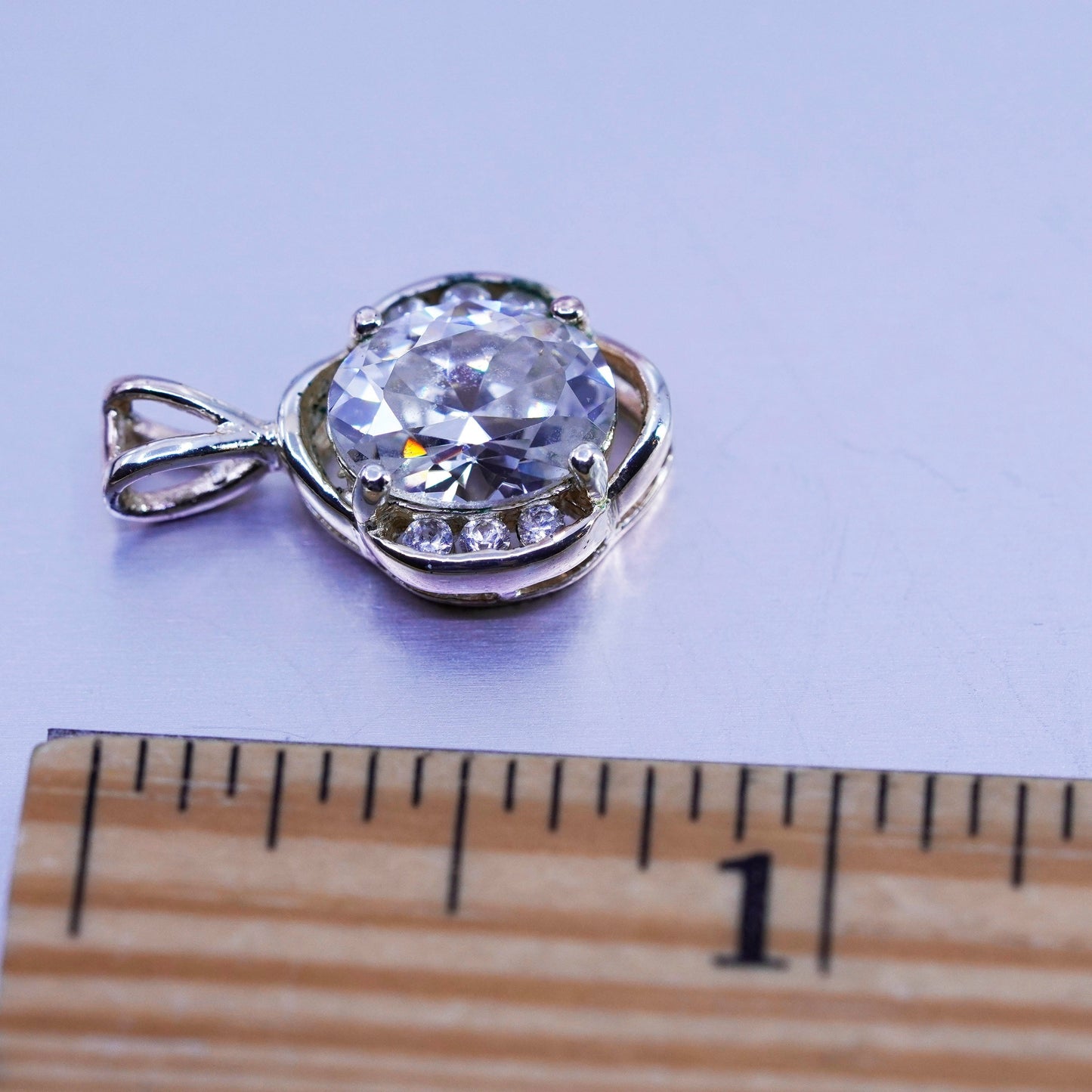 antique sterling 925 silver pendant with oval Cz