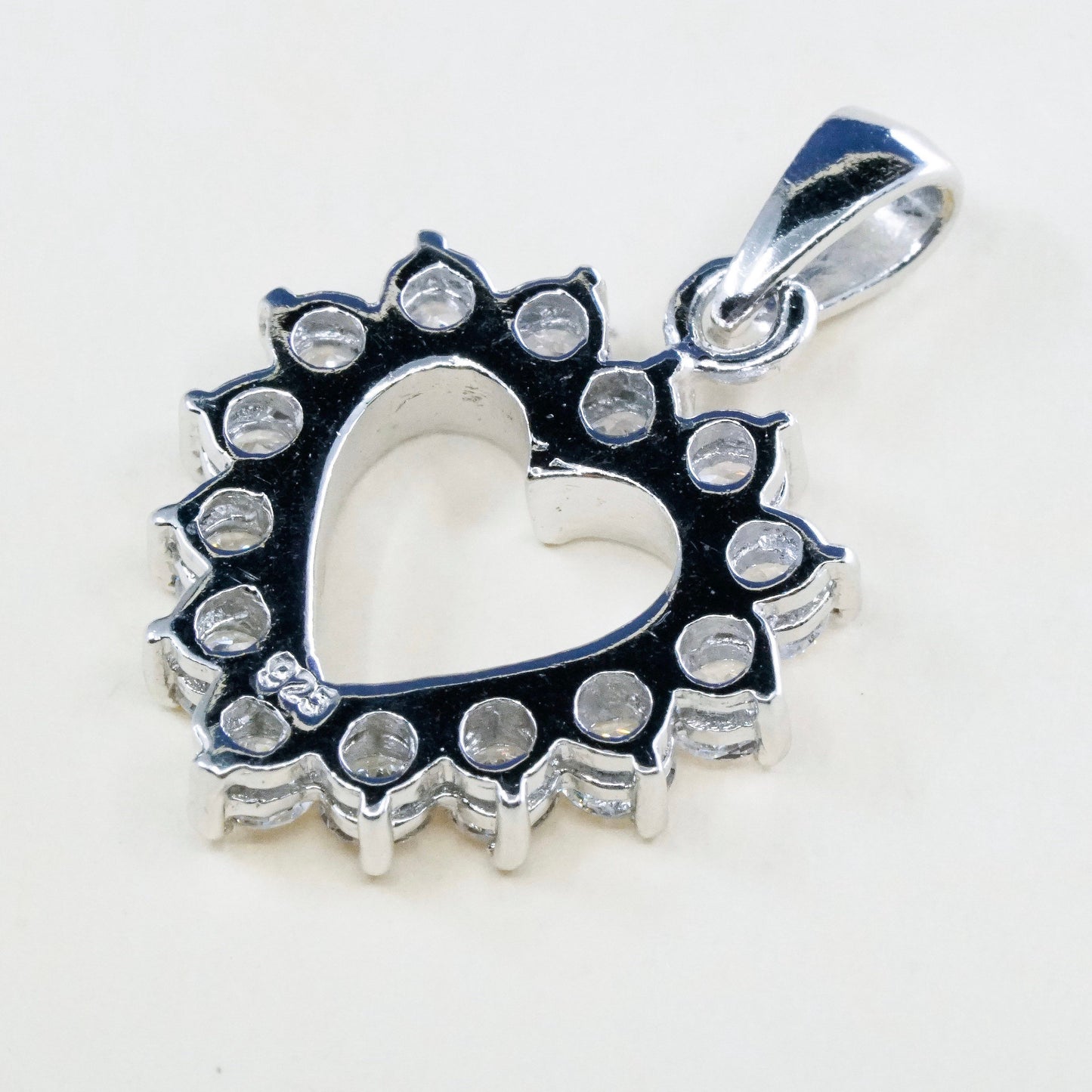 vtg sterling 925 silver heart pendant with cluster clear Cz around