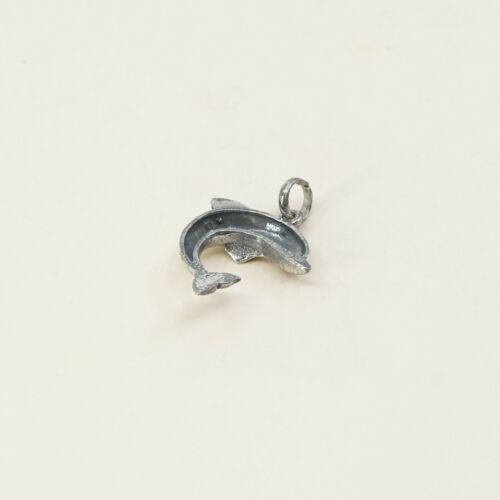 Vintage Sterling Silver Dolphin Pendant, Solid 925 Silver Fish Charm, Stamped