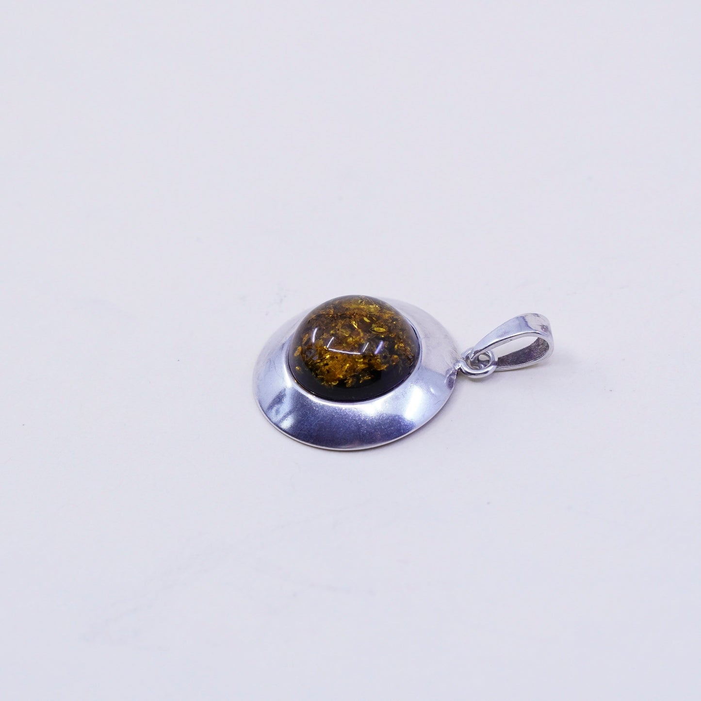 Vintage sterling 925 silver handmade pendant charm with amber
