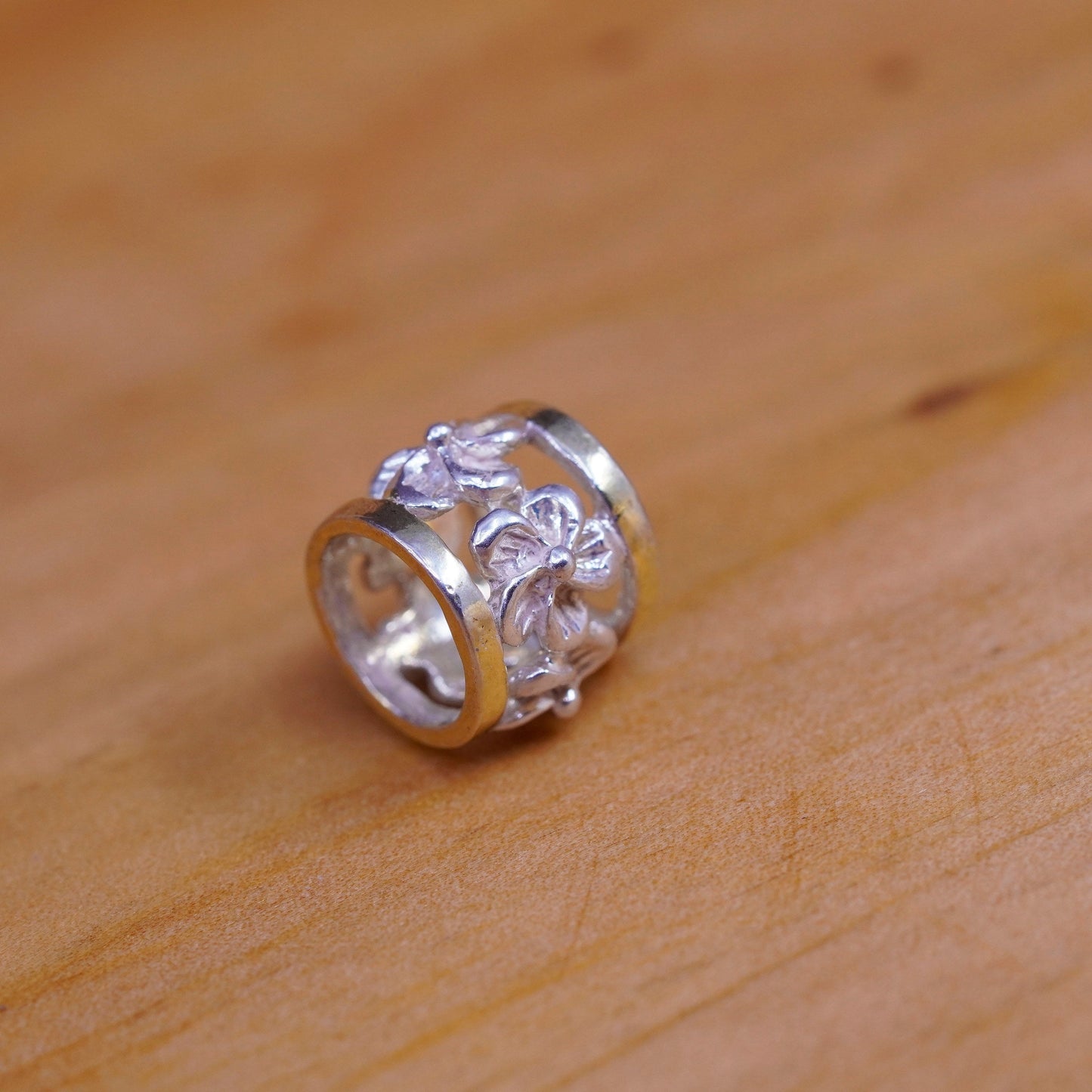 Vintage Sterling silver handmade charm, 925 flower bead pendant