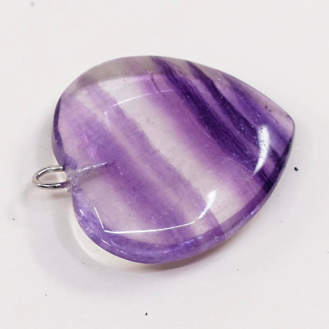 VTG handmade sterling silver charm, 925 purple fluorite heart pendant