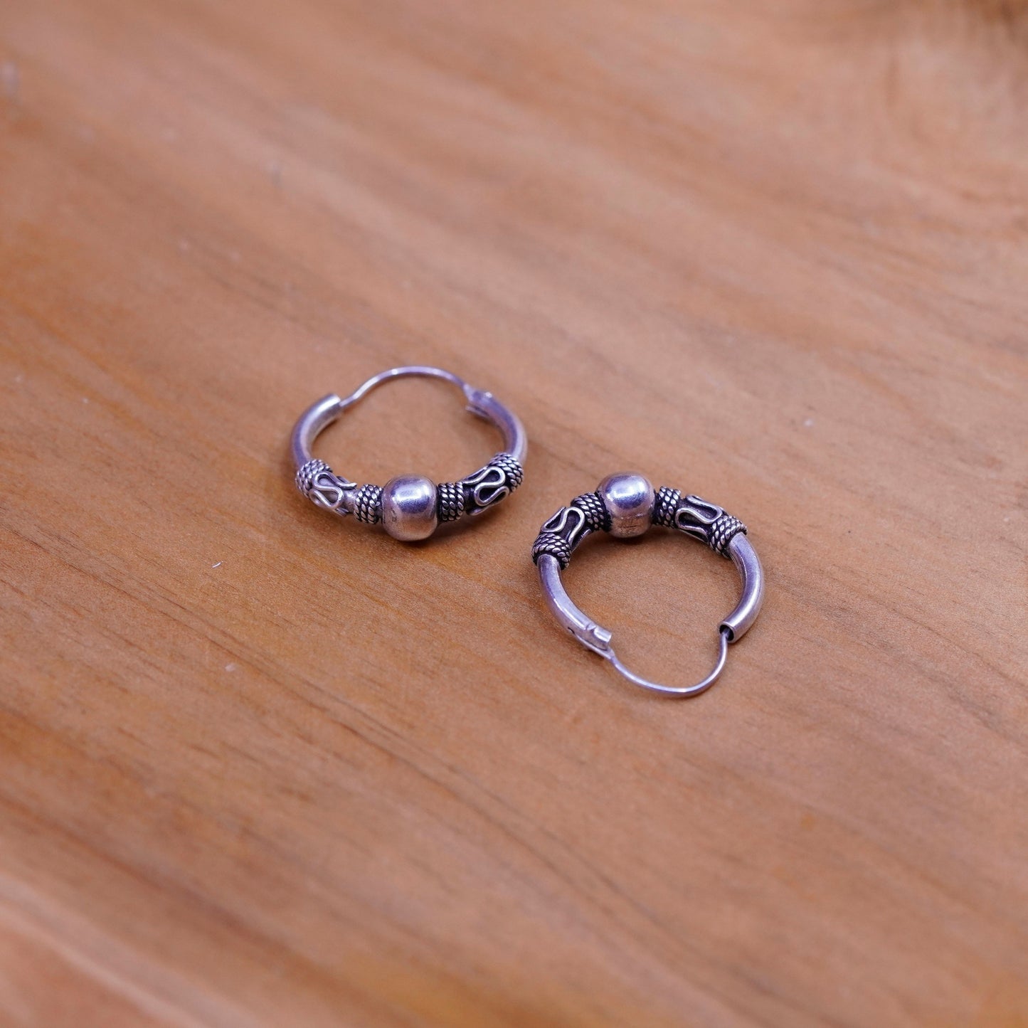 0.75”, vintage Sterling silver handmade earrings, textured 925 hoops