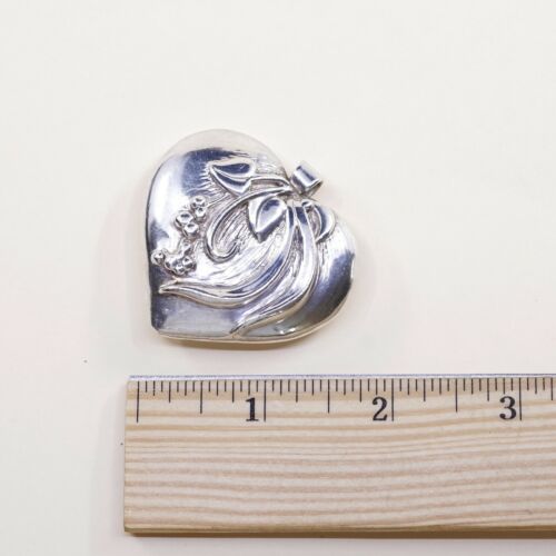 Vintage sterling silver handmade pendant, fine 925 Heart W/ Flower