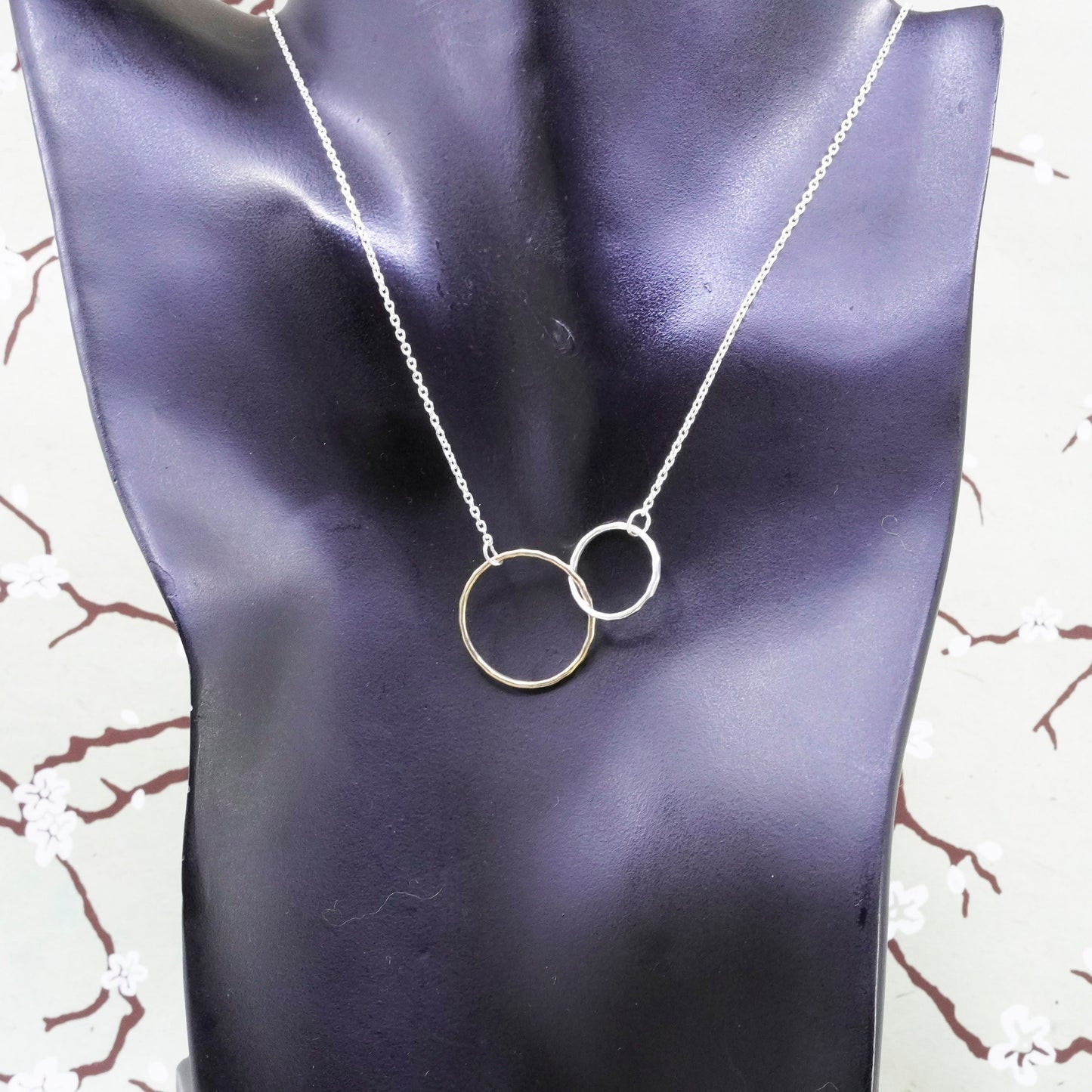 16”+2”, sterling silver necklace, 925 silver circle chain double circle pendant