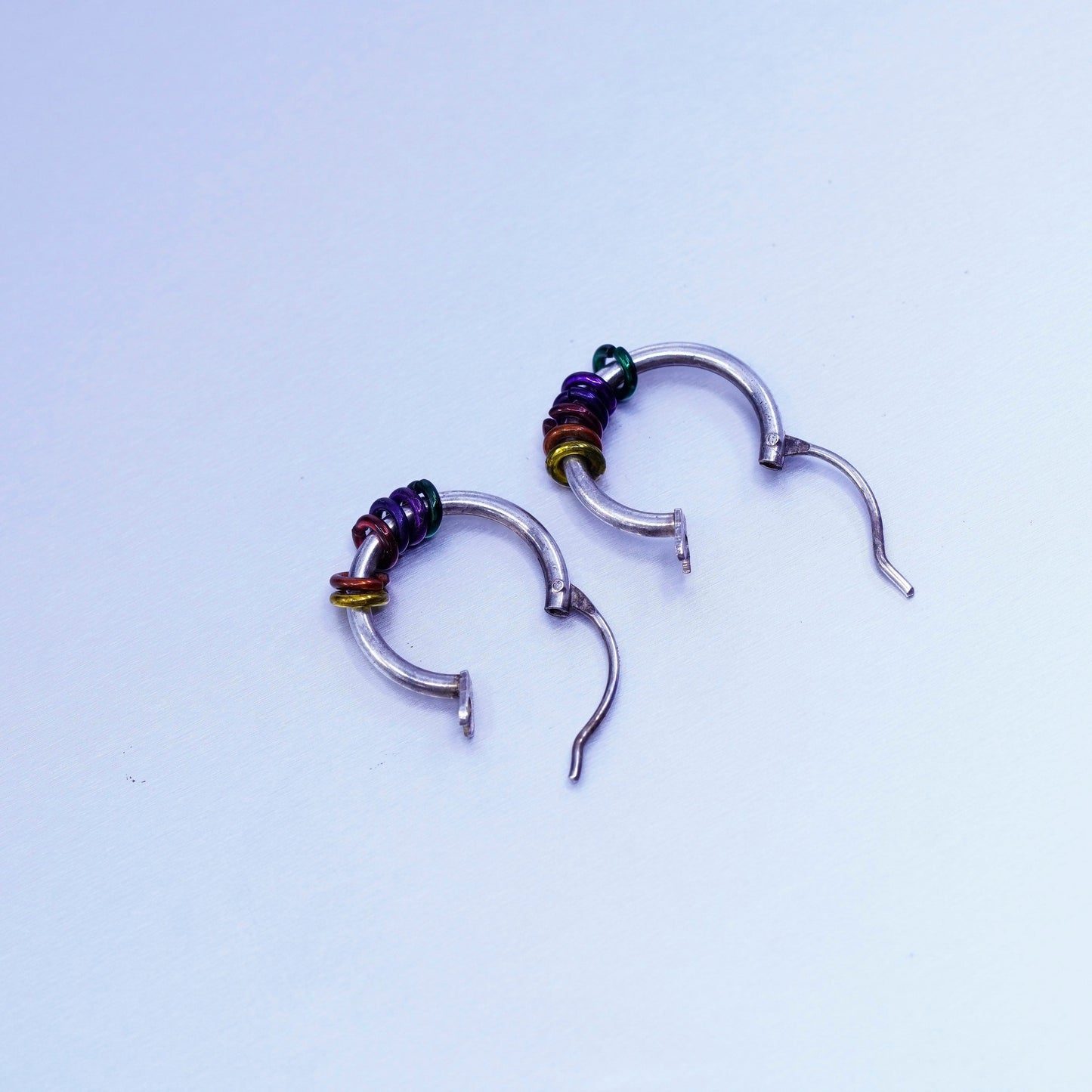 0.5”, Sterling silver handmade earrings, 925 Huggie hoops with colorful rings