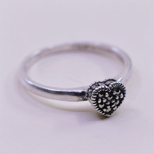 Size 6, Vintage Judith jack Sterling 925 silver handmade heart ring marcasite