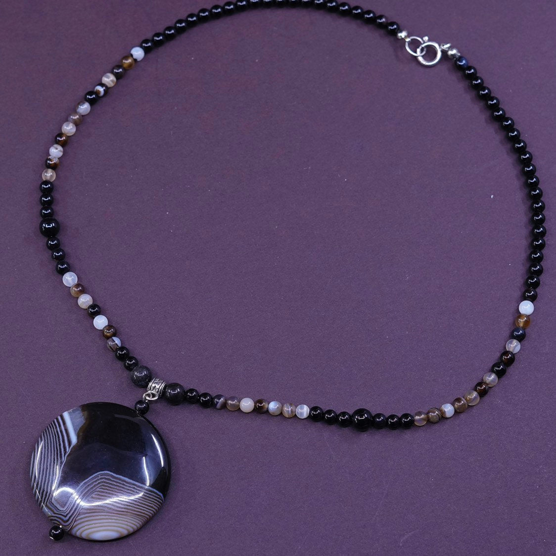 20”, sterling silver handmade necklace, 925 clasp W gemstone N agate pendant