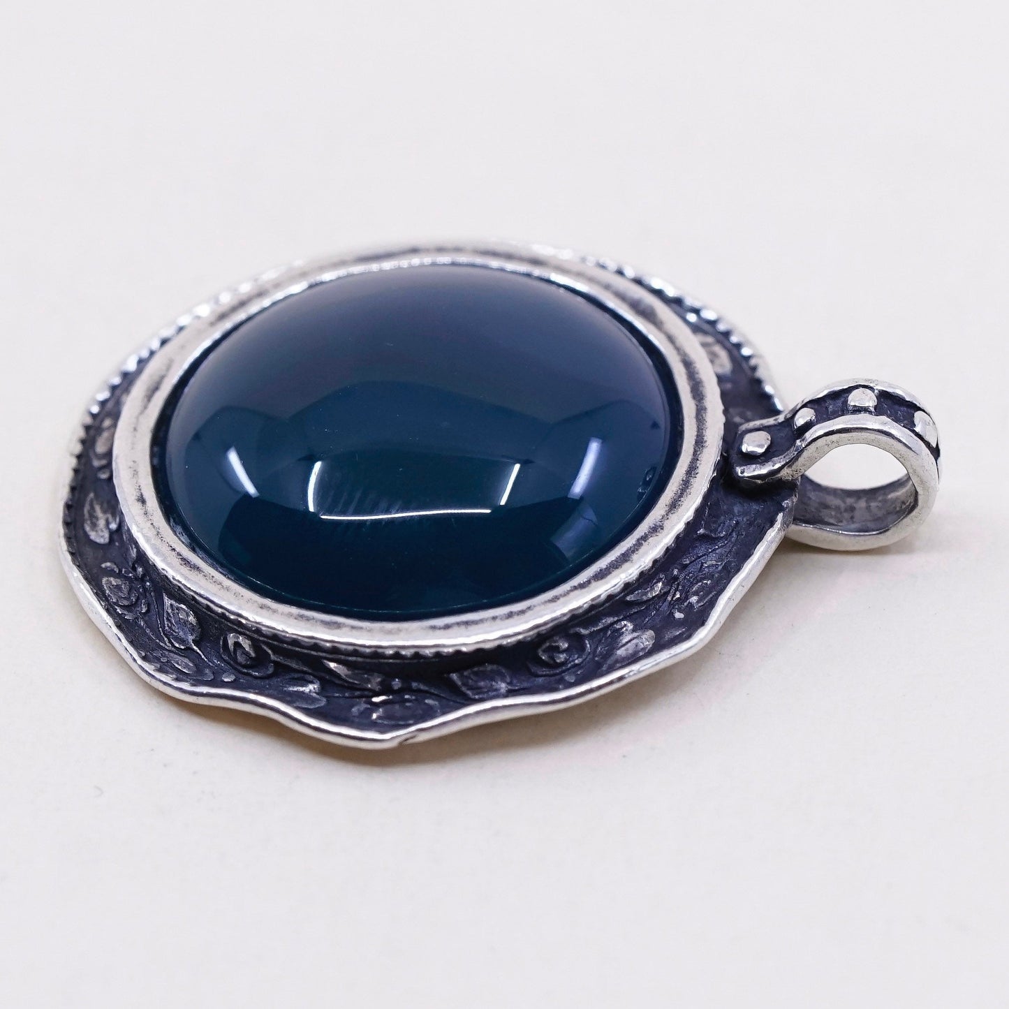 Vintage Shablool Didae Sterling 925 silver handmade pendant with round jade