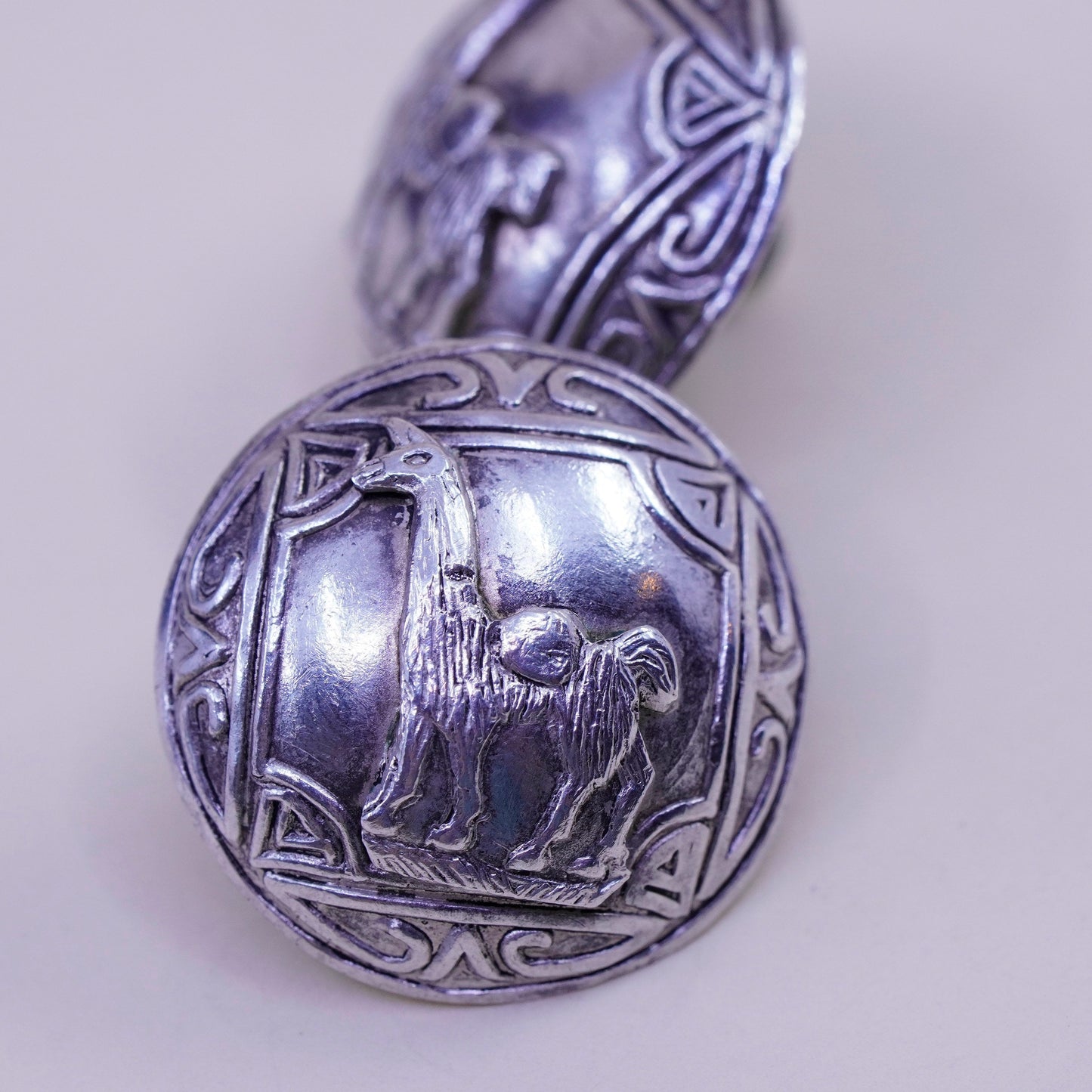 Vintage Sterling silver handmade earrings, 925 screw back llama earrings